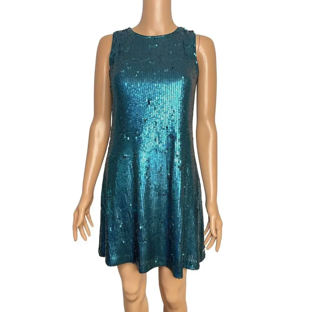Marciano sequined A line mini dress size 14 (Girls) Teal - Picture 11 of 14